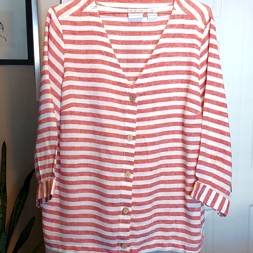 Rachel Zoe 3/4 Sleeve Striped Linen Top